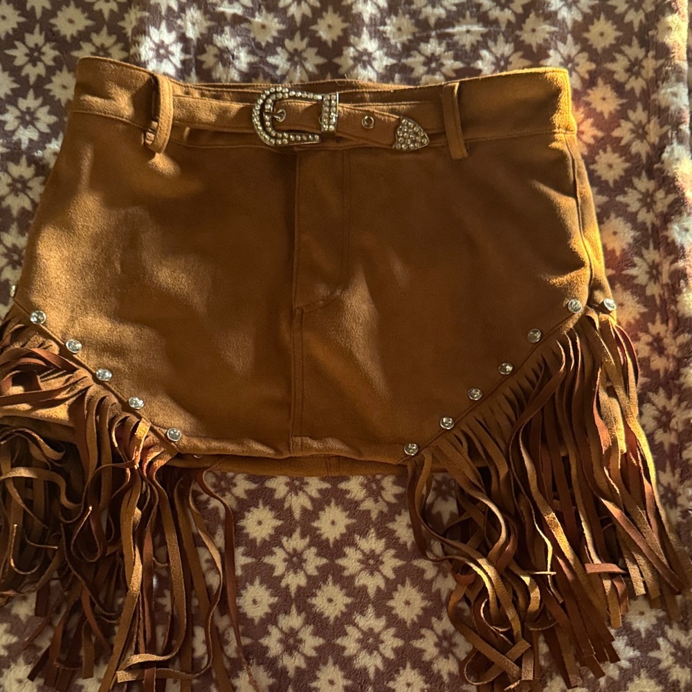 Forever 21 Tan Fringe Mini Skirt